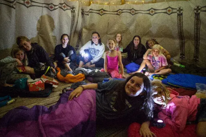 Campers in tent