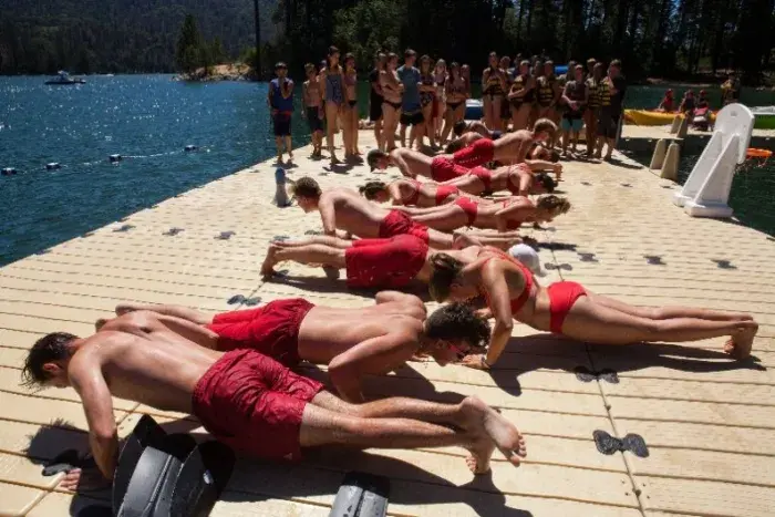 Lifeguards doing push ups