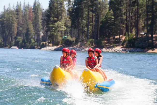 Campers on banana boat